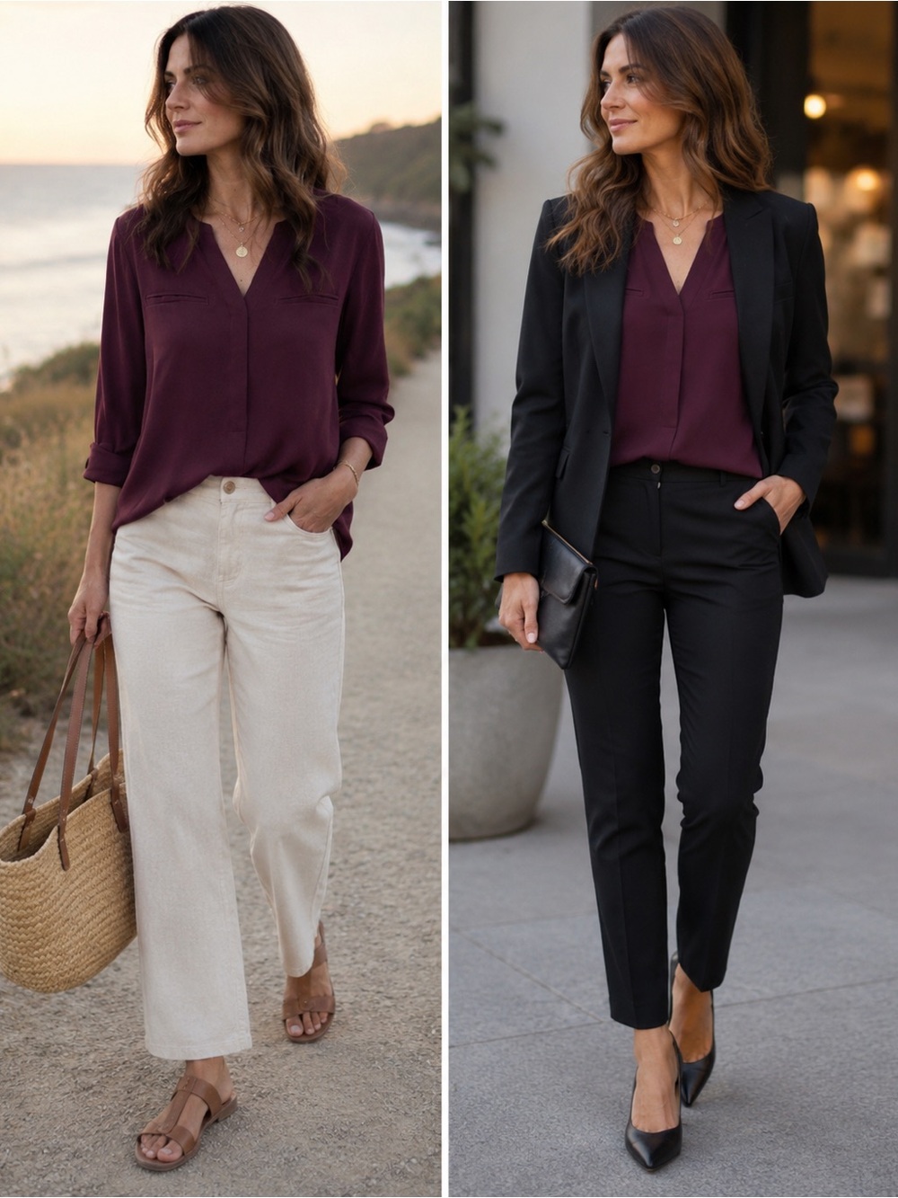 Olive & Oak Burgundy Sheer Blouse Size M Roll Tab Sleeve Office Career Top